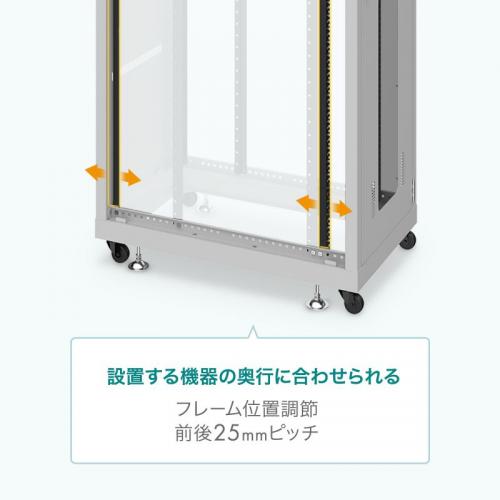 19インチサーバーラック 24U EIA規格 鍵付き 奥行き900mm グレー