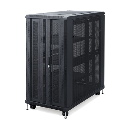 【アウトレット】サーバーラック(19インチマウント対応・24U・観音開き・メッシュパネル・棚板2枚付き・キャスター付き・アジャスター付き・ケージナット付属)